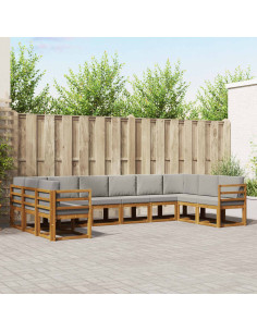 Set di divani con cuscino 10 pcs Grigio Naturale e Chiaro