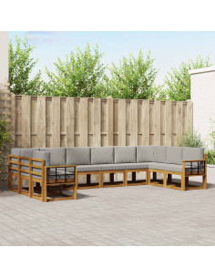 Set di divani con cuscino 10 pcs Grigio Naturale e Chiaro