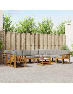 Set di divani con cuscino 11 pcs Grigio Naturale e Chiaro