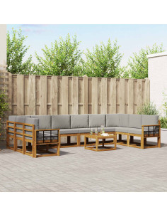 Set di divani con cuscino 11 pcs Grigio Naturale e Chiaro