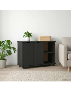 Mobile con Ruote Nero 100 x 39 x 65,5 cm Legno di Pino Massello