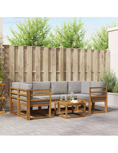 Set di divani da esterno 7 pcs Grigio Naturale e Chiaro
