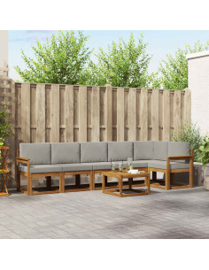 Set di divani da esterno 7 pcs Grigio Naturale e Chiaro