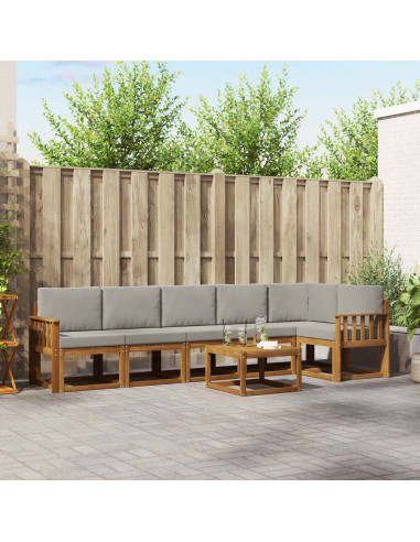 Set di divani da esterno 7 pcs Grigio Naturale e Chiaro