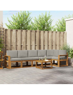 Set di divani da esterno 7 pcs Grigio Naturale e Chiaro