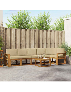 Set di divani da esterno con cuscino 7 pcs Naturale e Beige 2