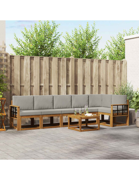 Set di divani da esterno 7 pcs Grigio Naturale e Chiaro