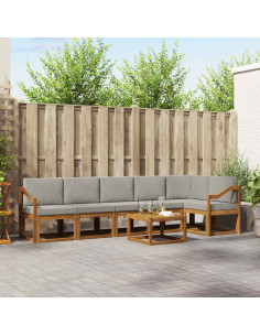 Set di divani da esterno 7 pcs Grigio Naturale e Chiaro