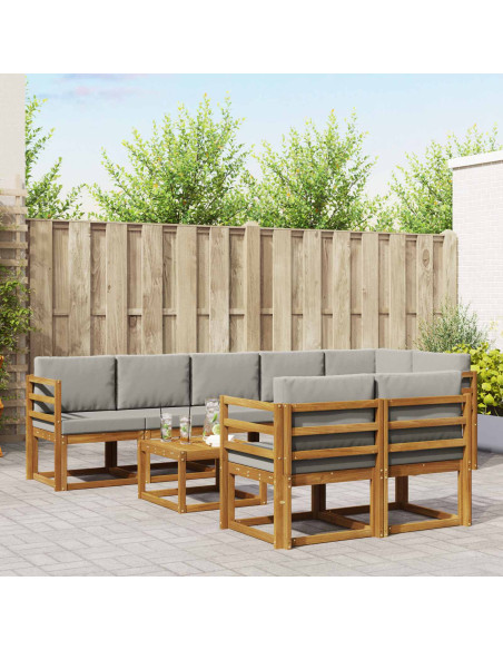 Set di divani da esterno 9 pcs Grigio Naturale e Chiaro