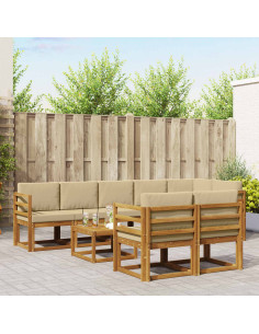 Set di divani da esterno con cuscino 9 pcs Naturale e Beige