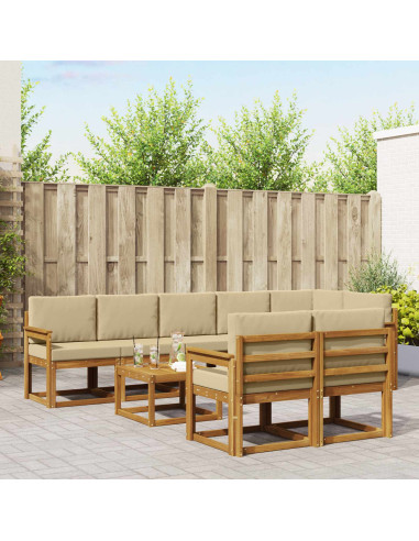 Set di divani da esterno con cuscino 9 pcs Naturale e Beige