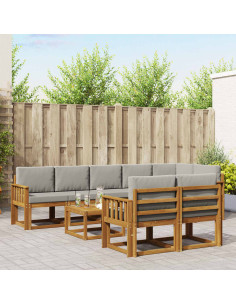 Set di divani da esterno 9 pcs Grigio Naturale e Chiaro