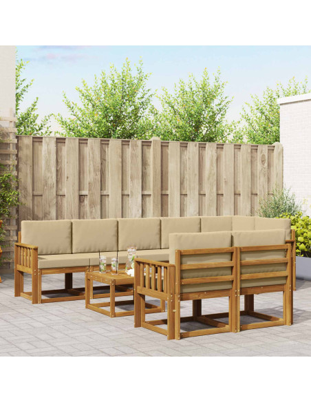 Set di divani da esterno con cuscino 9 pcs Naturale e Beige