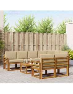 Set di divani da esterno con cuscino 9 pcs Naturale e Beige