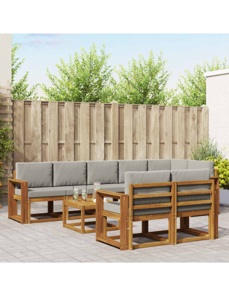 Set di divani da esterno 9 pcs Grigio Naturale e Chiaro