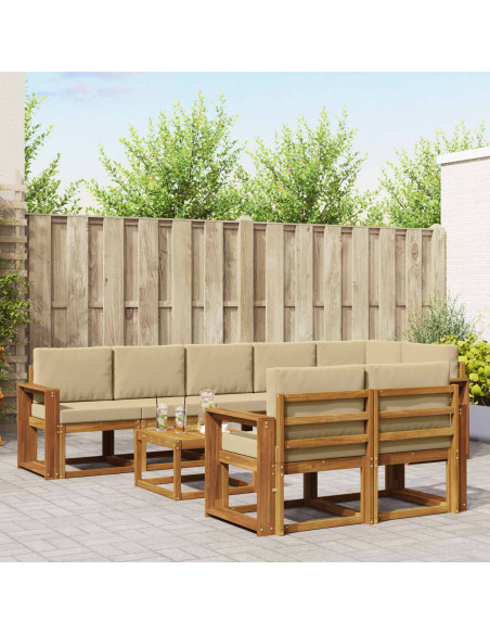 Set di divani da esterno con cuscino 9 pcs Naturale e Beige