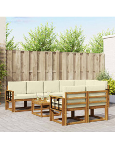 Set di divani da esterno con cuscino 9 pcs Naturale e Crema