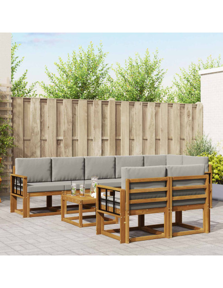 Set di divani da esterno 9 pcs Grigio Naturale e Chiaro