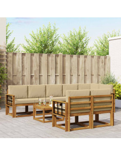 Set di divani da esterno con cuscino 9 pcs Naturale e Beige