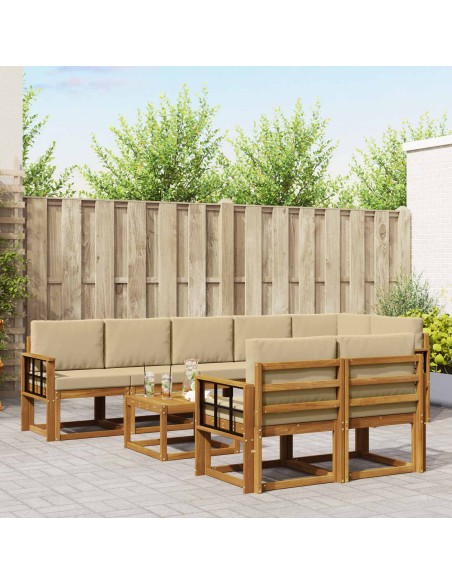 Set di divani da esterno con cuscino 9 pcs Naturale e Beige
