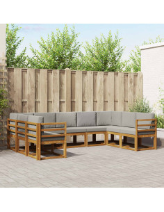 Set di divani con cuscino 9 pcs Grigio Naturale e Chiaro