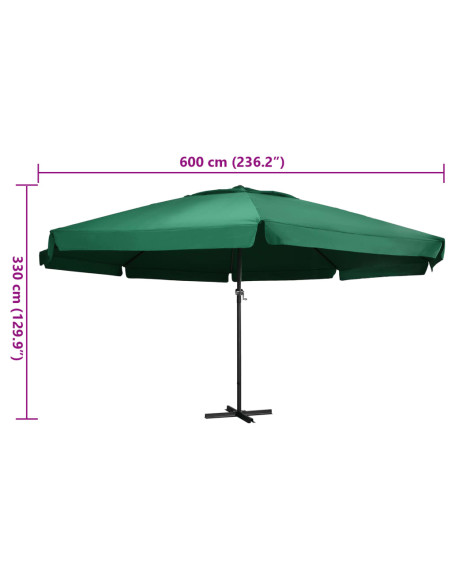 Ombrellone da Giardino con Palo in Alluminio 600 cm Verde