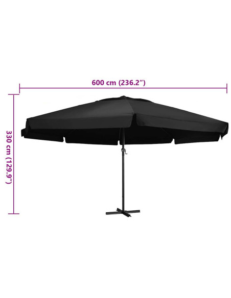 Ombrellone da Giardino con Palo in Alluminio 600 cm Nero