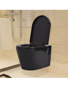 WC a Muro con Sciacquone Nascosto in Ceramica Nera