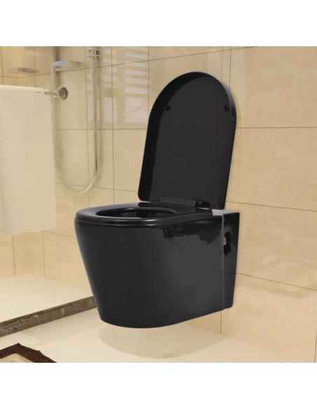 WC a Muro con Sciacquone Nascosto in Ceramica Nera