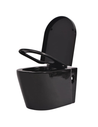 WC a Muro con Sciacquone Nascosto in Ceramica Nera