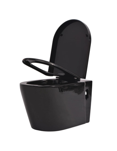 WC a Muro con Sciacquone Nascosto in Ceramica Nera