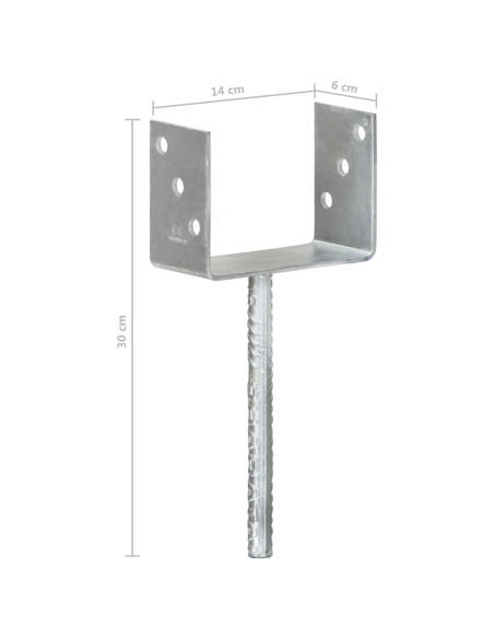 Picchetti per Recinzione 6 pz Argento 14x6x30cm Acciaio Zincato