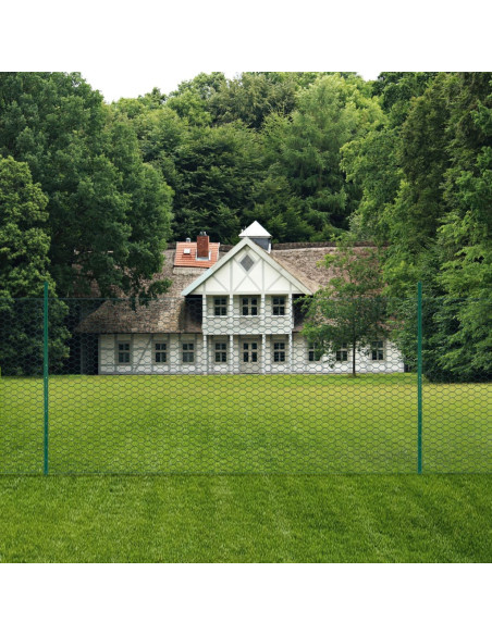 Rete per Recinzione con Pali in Acciaio 25x2 m Verde