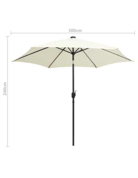 Ombrellone con Luci a LED e Palo Alluminio 300 cm Bianco Sabbia