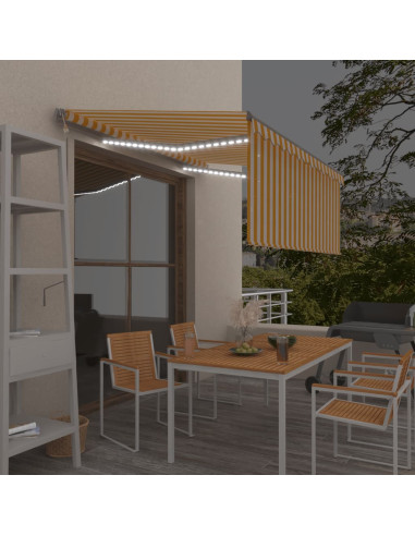 Tenda Automatica Sensore Vento e LED 3,5x2,5 m Gialla e Bianca