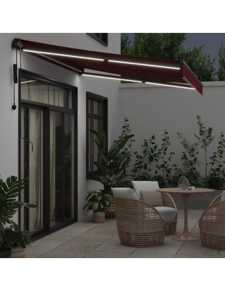 Tenda da Sole Retrattile Automatica con LED Bordò 350x250 cm