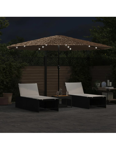 Ombrellone Giardino LED e Palo in Acciaio Marrone 388x388x248cm