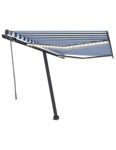 Tenda Automatica con Sensore Vento e LED 300x250 cm Blu Bianca