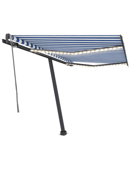 Tenda Automatica con Sensore Vento e LED 300x250 cm Blu Bianca