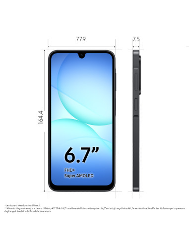 Samsung Galaxy A17 5G, Android 15, Display sAMOLED 6.7", 8GB RAM, 256GB, Batteria 5.000 mAh, Resistenza IP54, Memoria espandibil