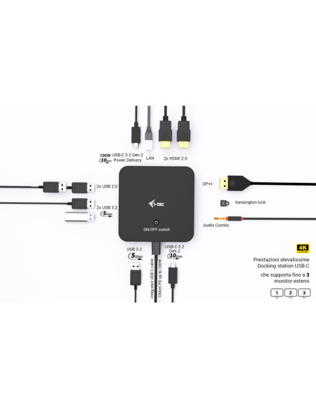 i-tec USB-C DP Dual HDMI Docking Station with Power Delivery 100 W + Universal Charger 100W