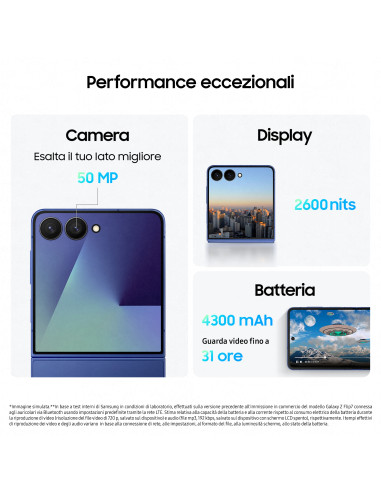Samsung Galaxy Z Flip7 Smartphone AI, RAM 12GB, 256GB, Display 4,1" Super AMOLED/6,9" Dynamic AMOLED 2X, Fotocamera 50MP, Blue S