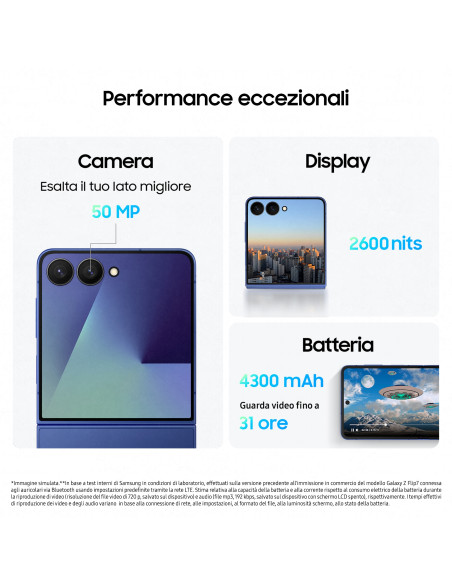 Samsung Galaxy Z Flip7 Smartphone AI, RAM 12GB, 256GB, Display 4,1" Super AMOLED/6,9" Dynamic AMOLED 2X, Fotocamera 50MP, Blue S