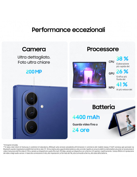 Samsung Galaxy Z Fold7 Smartphone AI, RAM 12GB, 256GB, Display 6,5"/8", Camera 200MP, Batteria a lunga durata, Blue Shadow