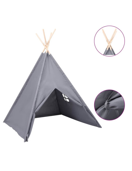 Tenda Tipi Bambini con Borsa Grigio Microfibra 120x120x150cm