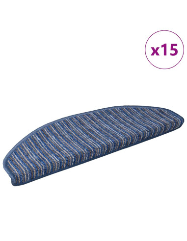 Tappetini per scale autoadesivi 15 pcs Blu 65 x 21 x 4 cm