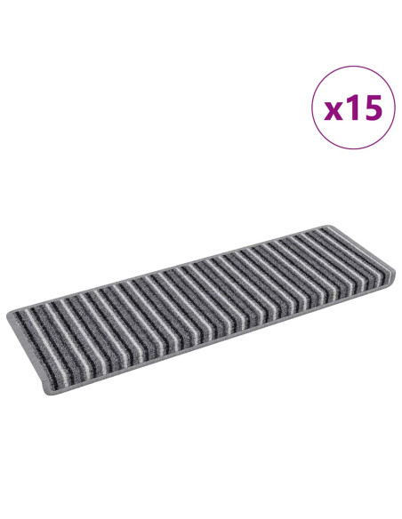 Tappetini per scale autoadesivi 15 pcs Grigio 65 x 21 x 4 cm