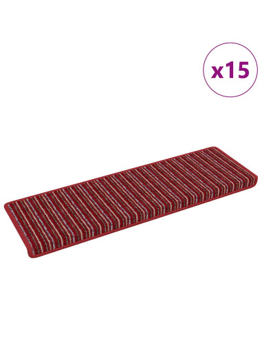 Tappetini per scale autoadesivi 15 pcs Rosso 65 x 21 x 4 cm
