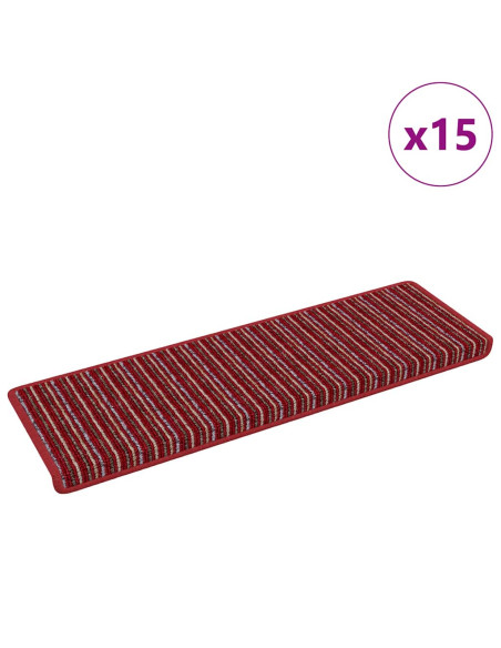Tappetini per scale autoadesivi 15 pcs Rosso 65 x 21 x 4 cm