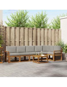 Set di divani da esterno 7 pcs Grigio Naturale e Chiaro